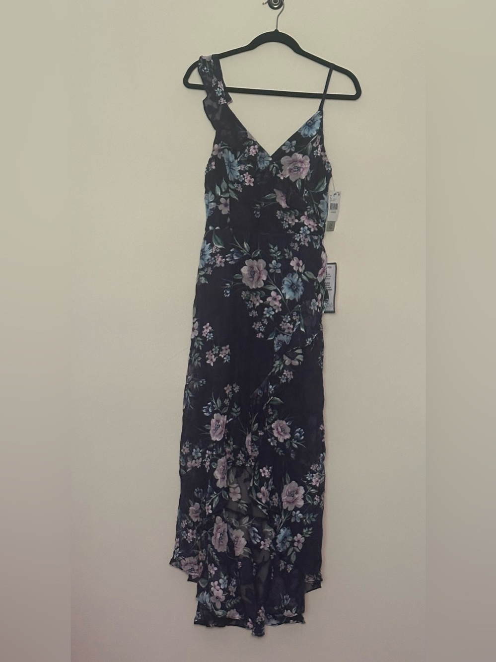 BCX One Shoulder Floral Maxi Dress Ruffle Chiffon Formal NWT Women’s Large